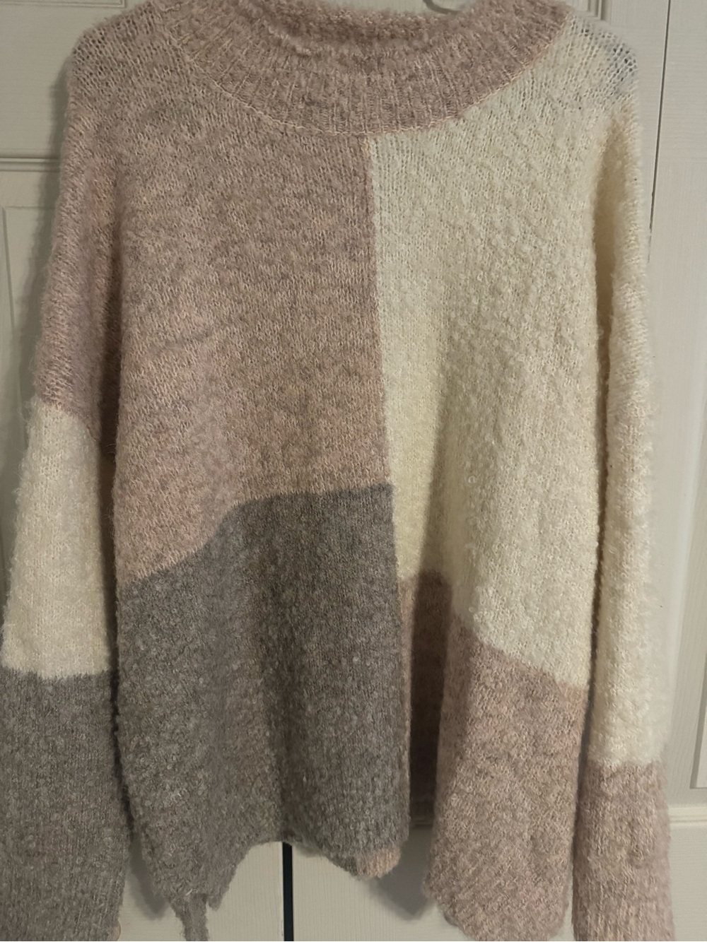 Pink Lily Colorblock Crewneck Sweater - Cream, Blush & Gray